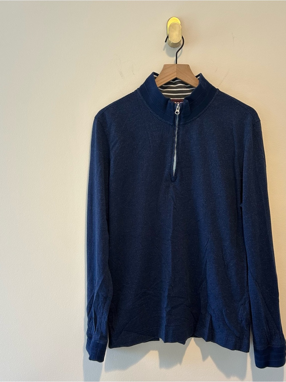 Robert Graham Men’s Navy Pullover Quarter Zip Knit 100% Cotton Mock Neck